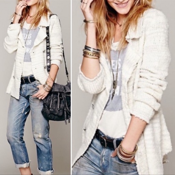 Free People Zebra Yarn Icicle Teddy Sweater Double Breasted Blazer Sz Small - Picture 2 of 12